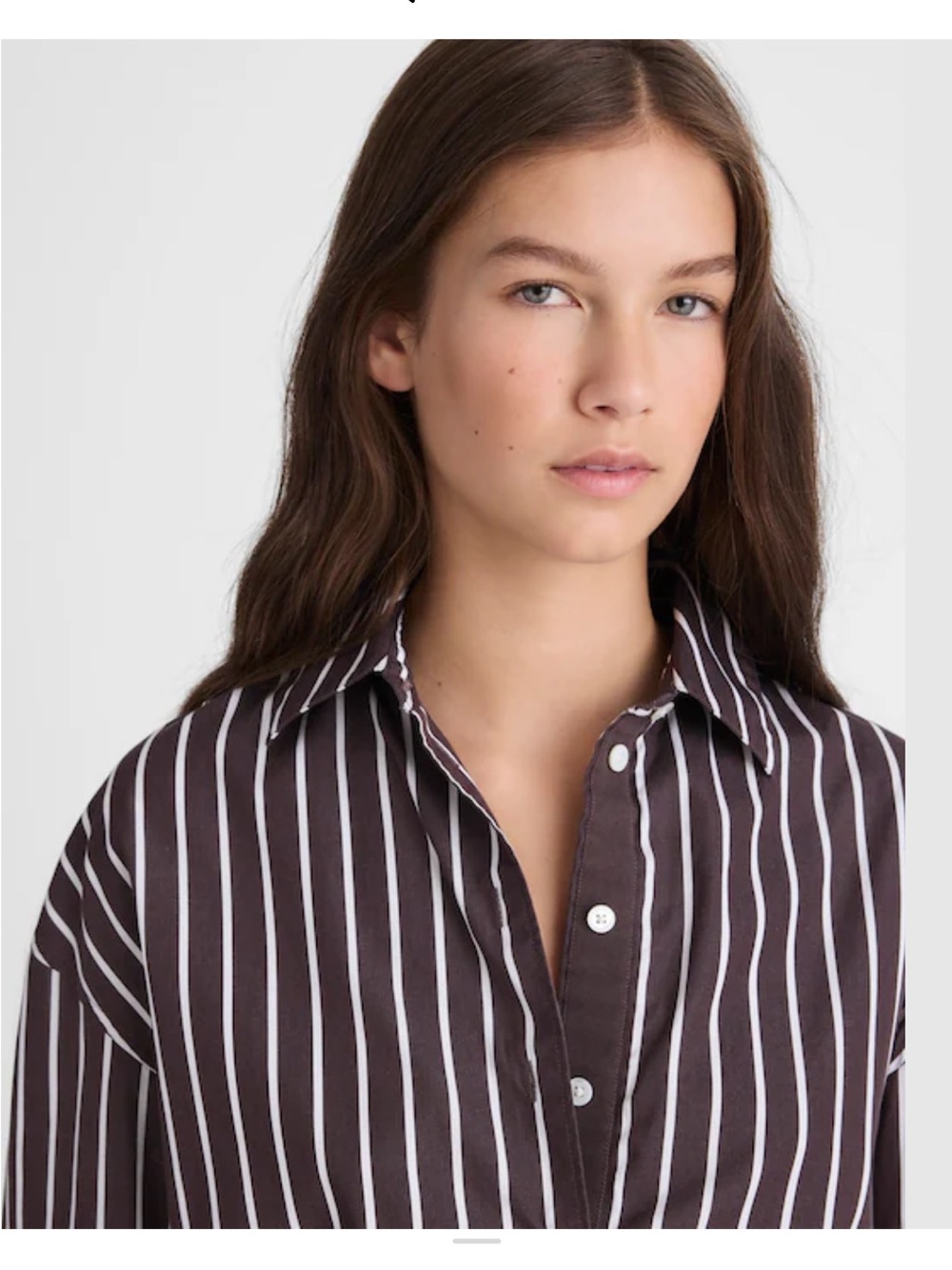 Madewell Drawstring Poplin Button-Up Shirt Chocolate Plum Stripe Size S - Picture 11 of 11